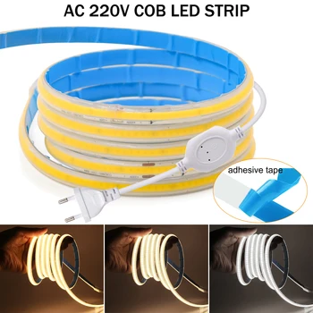 COB LED Strip Gaismas ar Līmlenti 220V 288LEDs/M-IP65 Waterproof Āra COB LED Gaismas, Elastīgu LED Lentes Lineāro Blīvumu