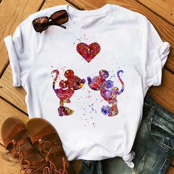 Kawaii Disney Mickey Mouse Minnie T Krekls Modes Sieviešu Harajuku Ulzzang O-Veida Kakla Krekls, Sieviešu Blūze Vasaras Apģērbu Ar Īsām Piedurknēm