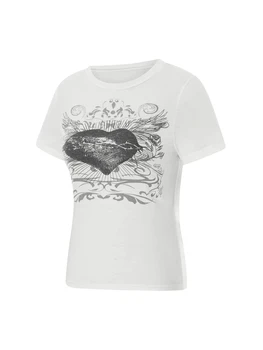Sieviešu Crop Topi Y2K Modes Gotu, Punk Sirds Modelis Apkalpes Kakla Īsām Piedurknēm Vēstuli Print T-Krekls Apģērbs