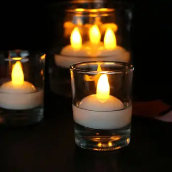 Flameless Peldoša Svece Ūdensizturīgs Mirgo Tealights Warm White Led Sveces Baseins, SPA Vanna Kāzu Puse, Vakariņas Dekori