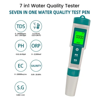 Ūdens Kvalitātes Testeris PH/ORP/EK/TEMP/SĀLS/S. G/TDS LCD Pretgaismas Testa Pildspalvu Daudzfunkcionāls Instrumentu Analīze