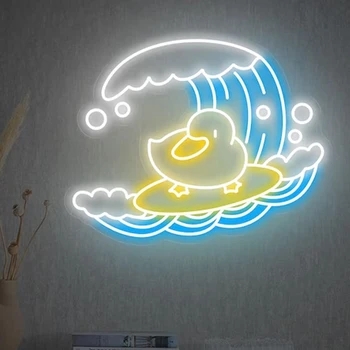 Anime Pīļu Sērfot Led Neona Zīme Karikatūra Neona Zīmes Bērnu Istabas Neona Gaisma Neona Sienas Gaismas Zīme, Guļamistaba Dekorēšana
