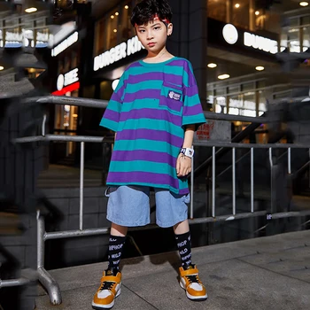 Vasaras Bērnu Hip-Hop Uzvalks T-Krekls Džinsa Bikses korejas Boy Skaists Hip-Hop Kostīmu Džeza Dejas Drēbes DWY3565