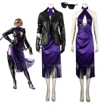 Nina Williams Cosplay Kostīmu Kaujas Spēle Kaujas Apģērbs Sieviešu Sexy Violeta Kleita Melna PU Ādas Jaka Kopa Halovīni Kostīmi