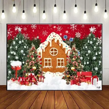Priecīgus Ziemassvētkus Ziemassvētki Ciematu Bērnu Dušas Fona Koku Pasūtījuma Dzimšanas Dienas Fons Ziemeļbriežu Foto Claus Gingerbread House Banner