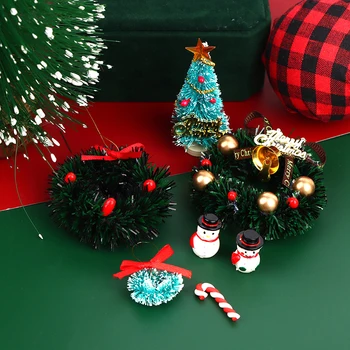 1Set 1:12 leļļu Namiņš Miniatūras Ziemassvētku Eglīte, Sniegavīrs Vainags Kruķis Modeļu Lelle Māja Dekors Rotaļlietas Ziemassvētku Piederumi